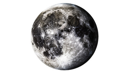 Naklejka premium Detailed full moon with craters and maria, isolated on transparent background