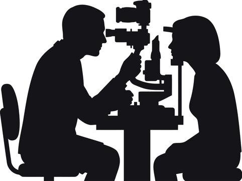 Black silhouette of an eye examination on transparent background