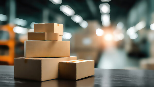 Cardboard boxes stacked and ready for shipping in a warehouse