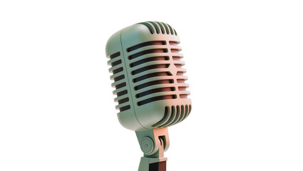 Fototapeta premium Retro dynamic microphone with chrome grille and stand, isolated on transparent background
