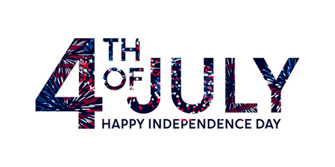 Obraz premium 4th July fireworks typography, happy Independence Day text