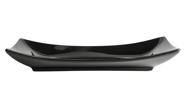  sleek, black, rectangular serving plate on a transparent background