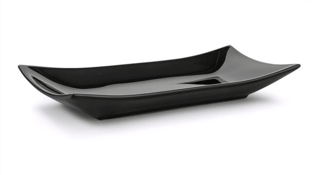  sleek, black, rectangular serving plate on a transparent background