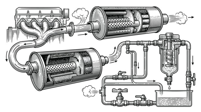 Industrial filtration system diagram with pipes and filters.