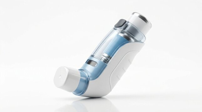 Modern Asthma Inhaler Medical Device White Blue Design