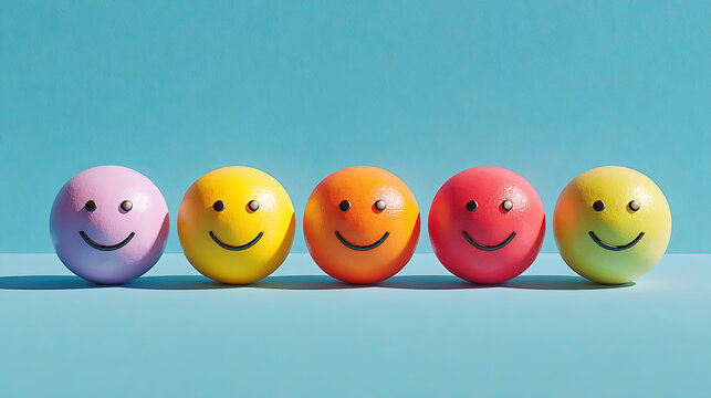 Bright mental health concept with positive emotion symbols representing happiness, wellbeing, resilience, mindfulness, emotional balance and psychological wellness