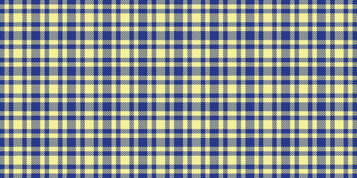 Finish texture textile tartan, jacket fabric pattern seamless. 1950s check vector plaid background in blue and yellow colors.