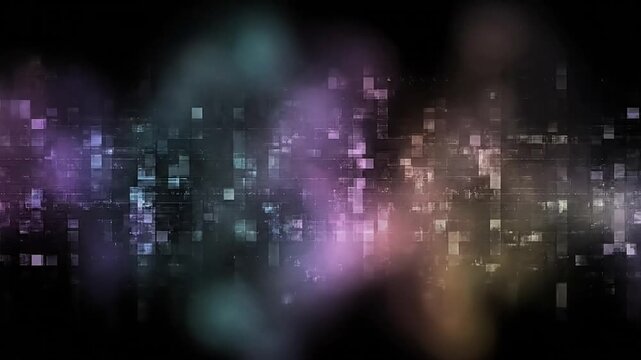 Abstract Neon Pixel Light Waves on Black, Cinematic Digital Motion Background in 4K with Glowing Blur and Depth