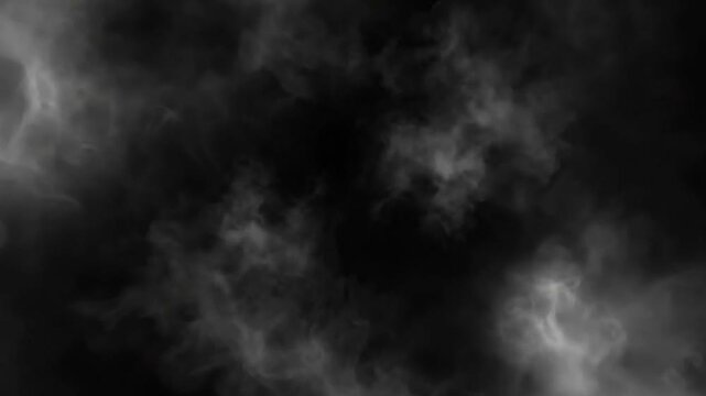 Volatile gray smoke swirls through a dark abstract background, creating a moody cinematic loop with copyspace for text