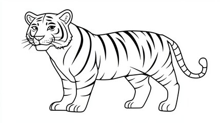 Obraz premium Whimsical Cartoon Tiger Outline Graphic, Fun Striped Big Cat Design for Creative Projects and Prints