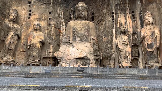 Ancient Buddha Statues at Longmen Grottoes in Luoyang China