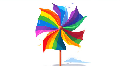 Fototapeta premium Vibrant Rainbow Pinwheel Toy Spinning in the Wind.