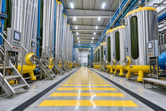 Fermentation tanks in beverage production facility