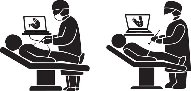 Dentist showing patient an xray on a laptop during a dental examination in a clinic
