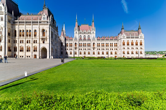 Budapest Parliament building under clear blue sky