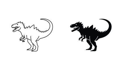Tyrannosaurus rex dinosaur icon set in outline and solid style © John