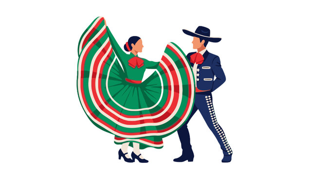 Mexican Couple Performing Traditional Folklorico Jarabe Tapatio Dance