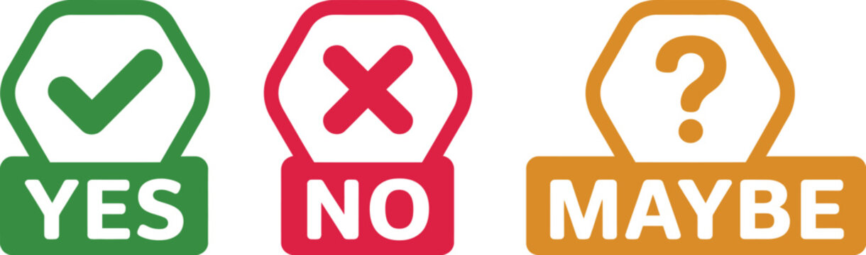 Check cross question mark icon set, vector, yes no maybe symbol labels template design illustration for decision and status indicators.