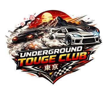 underground touge club, logo design, touge racing, JDM culture, drift logo, mountain pass racing, tuner culture, street racing emblem, automotive badge, Japanese car scene, motorsport branding, aggres