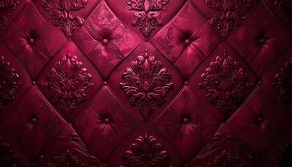 Fototapeta premium Ornate Burgundy Tufted Leather Wall Panel Displayed As Elegant Vintage Background