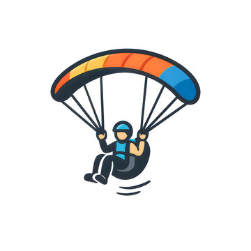 Person paragliding with colorful wing against white background during daytime adventure