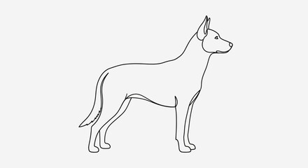 Fototapeta premium Line Drawing of a Standing German Shepherd Dog, Outline Illustration, Isolated on White Background