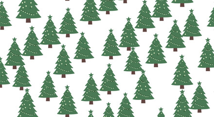 Obraz premium Seamless pattern of decorated green Christmas trees with stars on top creates a festive holiday atmosphere for wrapping paper and textiles.