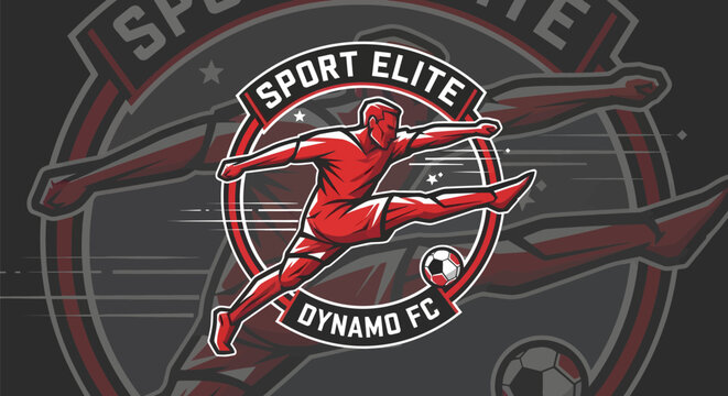 Dynamic Soccer Player Logo for Sport Elite Dynamo FC.