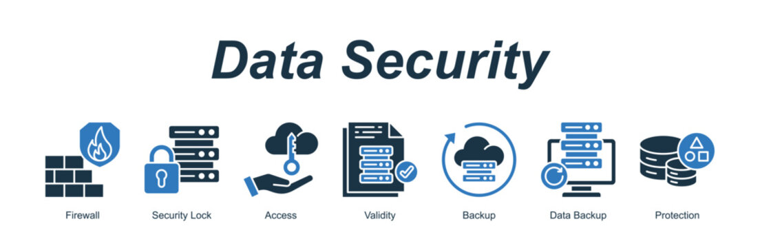 Data Security banner web icon vector illustration concept with an icon of Firewall, Security Lock, Access, Validity, Backup, Data Backup, Protection 