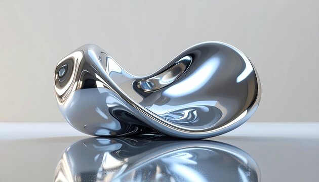 futuristic chrome liquid abstract sculpture with glossy reflection on seamless surface