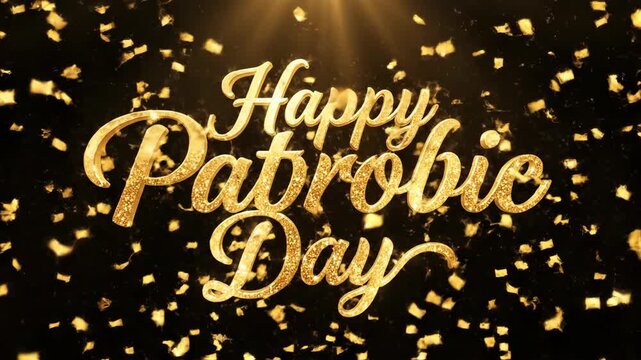 Golden glitter "Happy Patrobic Day" text and festive confetti