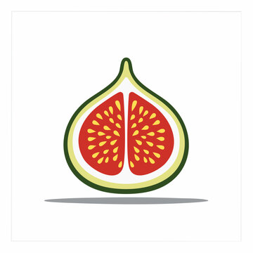 Stylized illustration of a halved fig with red flesh and yellow seeds