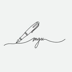 Obraz premium Fountain pen drawing elegant signature on white background, minimalist line art