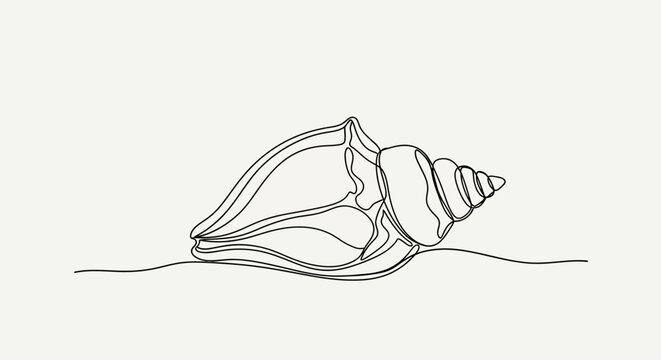 Minimalist Line Art Seashell on Sand - Continuous One Line Drawing