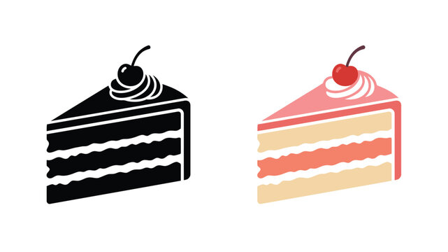 vector illustration of two cake slices with cherries on top