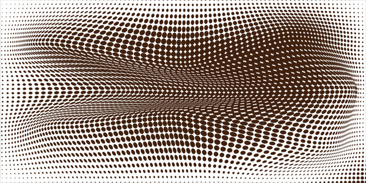 Abstract Brown Halftone Wave Pattern With Optical Illusion Dots and Retro Pop Art Texture