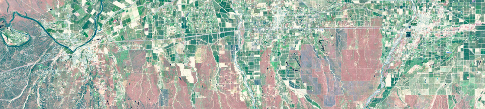 Chico and surrounding areas agricultural fields, California, USA, Circular pivot irrigation landscape, based on open data