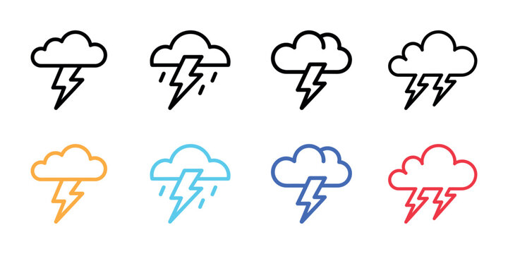 Colorful cloud lightning and rain weather icons set on white background