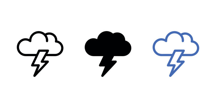 Outline and solid icons showing storm clouds with lightning bolt set
