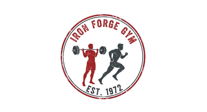 Iron Forge Gym logo with weightlifter and runner figures.