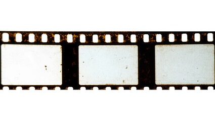 Vintage 35mm film strip with three blank frames, isolated on transparent background © Marcel