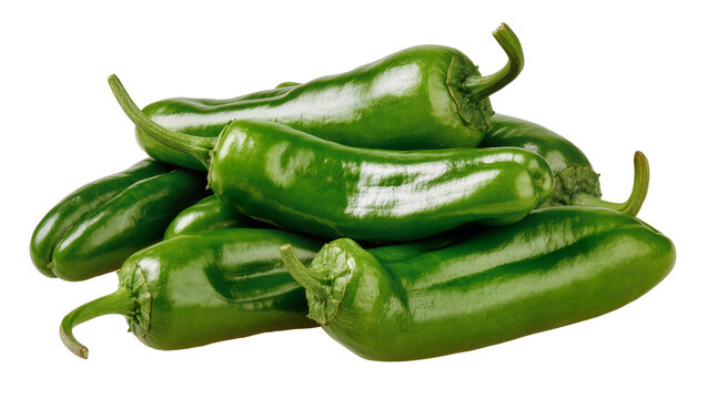 Pile of fresh green poblano peppers, isolated on transparent background
