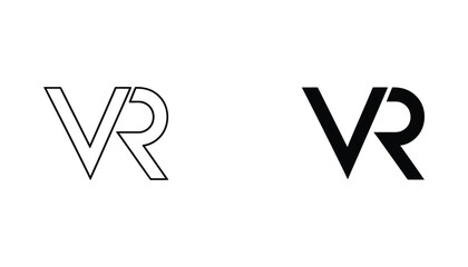 Virtual reality VR text logo icon set featuring bold sans-serif typography in outline and solid black styles for tech and gaming branding © Mark