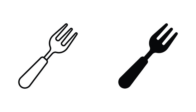 Table fork cutlery icon set featuring outline and solid black silhouette graphics for restaurant and food industry branding and web design