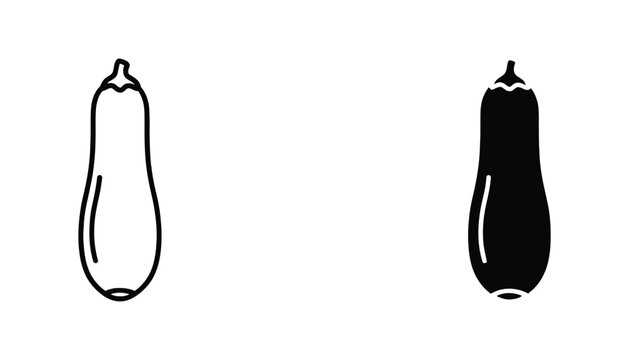 Fresh zucchini vegetable vector icon set in outline and solid black silhouette for food branding