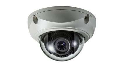 Gray dome security camera with clear glass lens, isolated on transparent background © Marcel