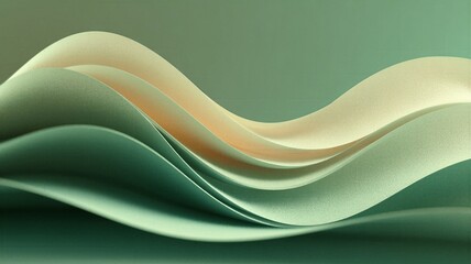 Minimalist 3D paper cut wave sculpture in elegant sage green and matte gold metallic textured layers