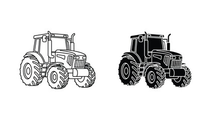 Modern farm tractor silhouette and outline vector illustration for agricultural equipment design branding and heavy machinery graphic assets © Mark