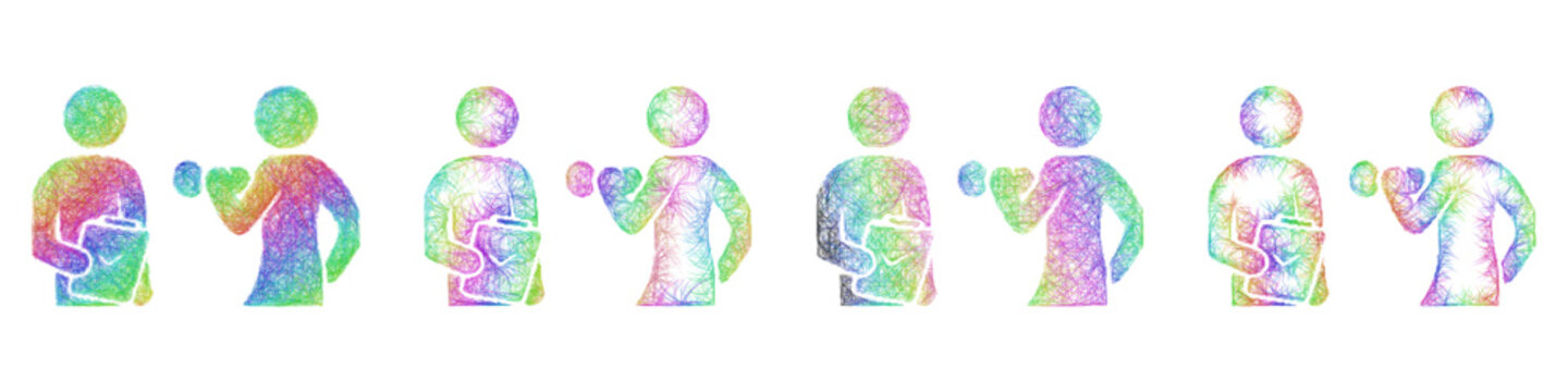Multicolor sketch personal training icon design set