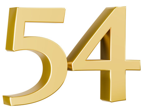 Metallic gold 3D render of number 54